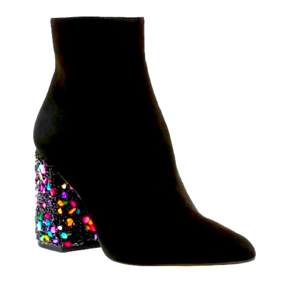 Sold! NIB Betsey Johnson Riverr Black Pointy Crystal Embellished Boots 8.5 - Picture 1 of 11